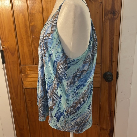 Adrienne V neck Spaghetti Strap Racerback Snake print blue green Tank Medium - Picture 2 of 8